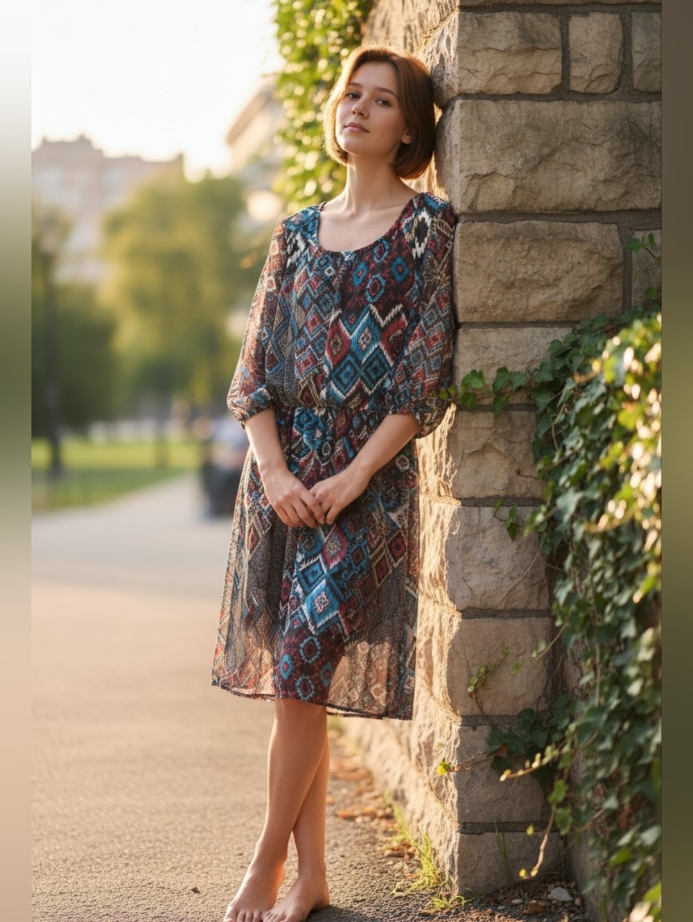 Espresso AZTEC Southwestern Flowing Dress VIBRANT COLORS 1X - Picture 2 of 9